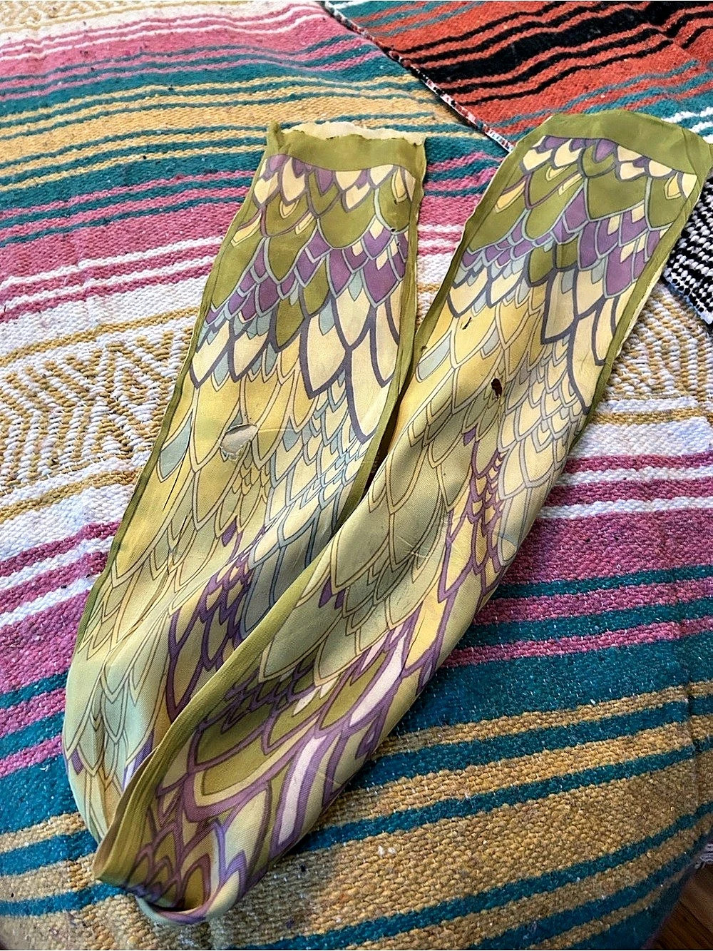 Green & Purple Patterned Fabric Wrap Antique fashion fabric piece 1940s-1960